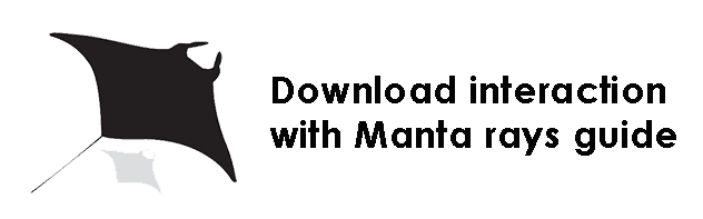 logotipo estilizado de manta raya negra junto al texto "Download interaction with Manta rays guide"