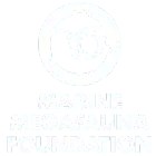 logotipo circular blanco sobre fondo azul con siluetas de manta, delfín y tortuga en torno a un círculo, y texto "MARINE MEGAFAUNA FOUNDATION" debajo.